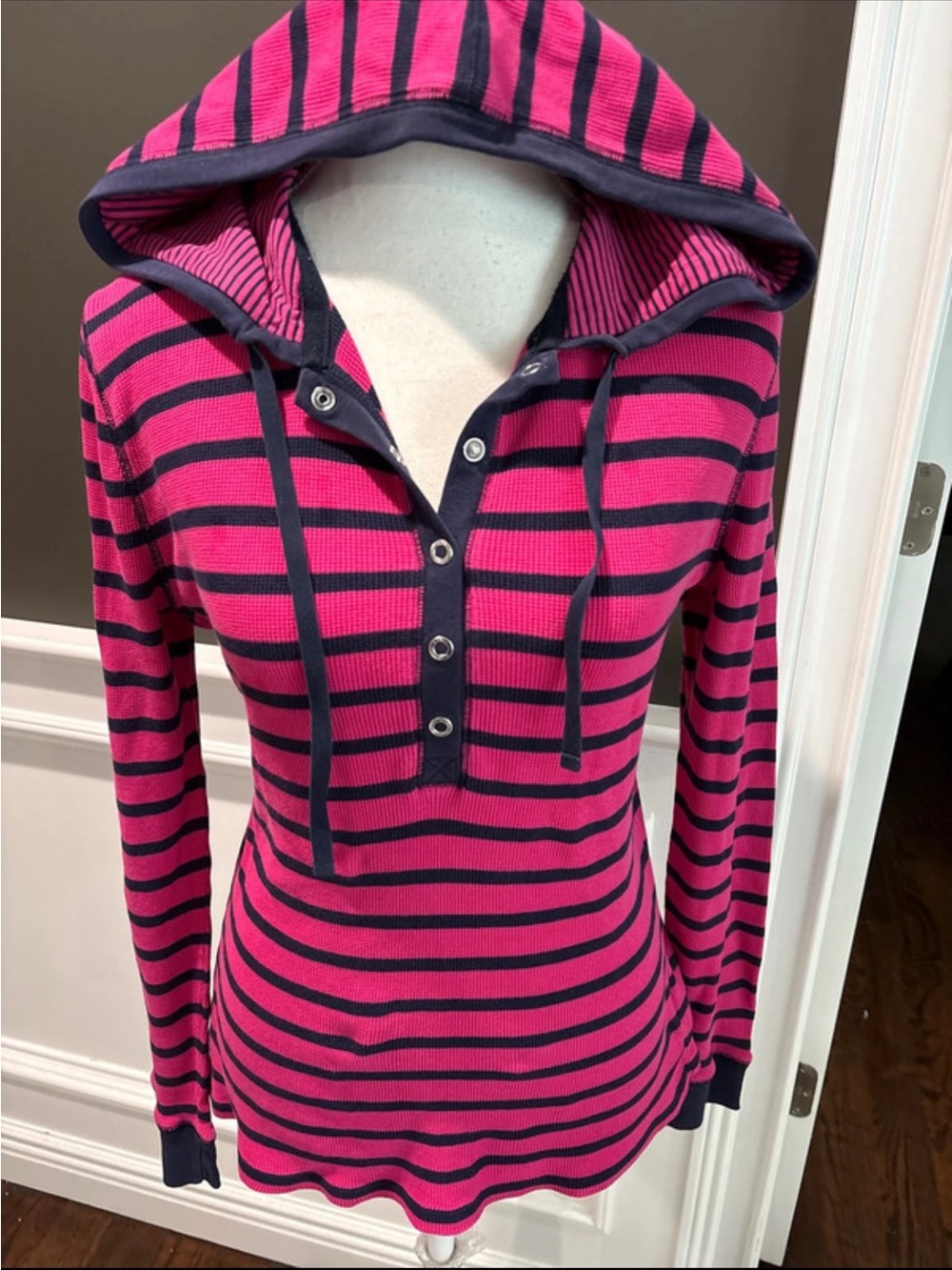 Ralph Lauren Pink & Navy Striped Hooded Henley